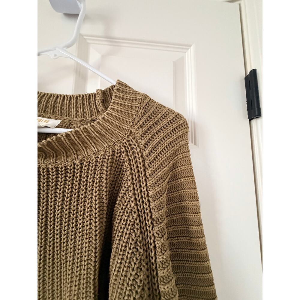 Maeve Anthropologie Olive Green Chunky Knit Cotton Sweater XL - Picture 4 of 9
